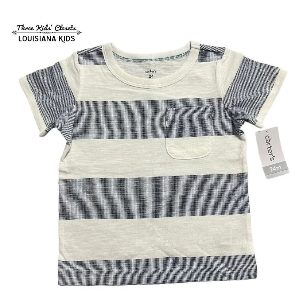 NEW Carter's 24m Navy Striped Pocket Shirt